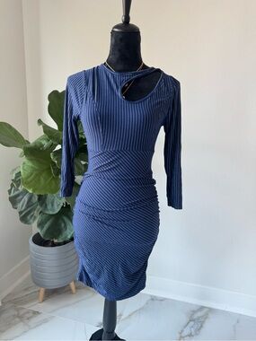 Navy Pinstripe Cutout Bodycon Dress